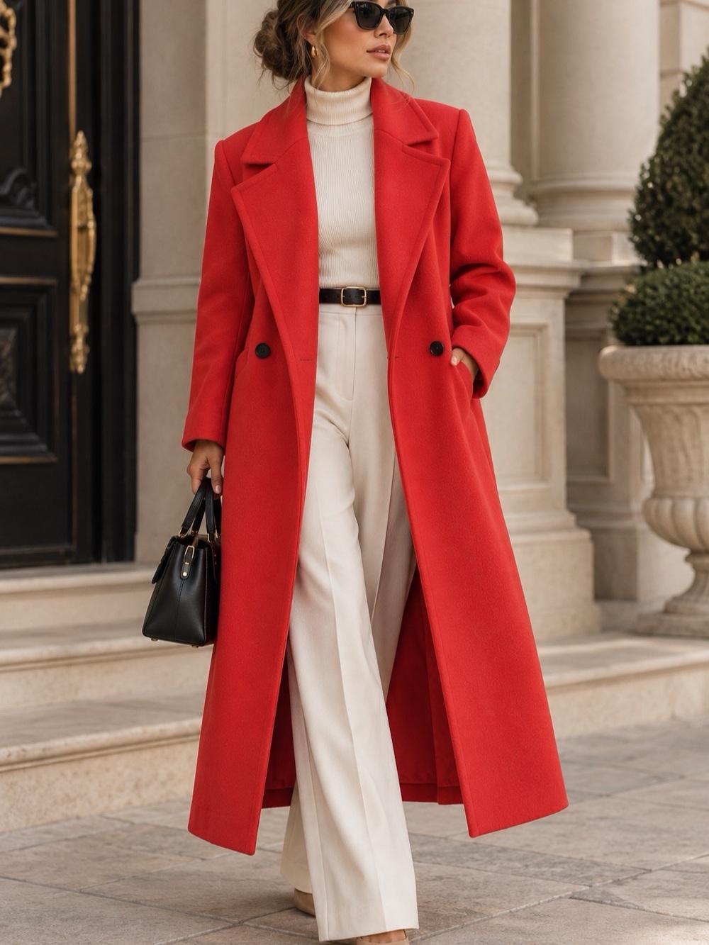 Vintage Genny 100% Wool Coral Red Long Coat Women’s M